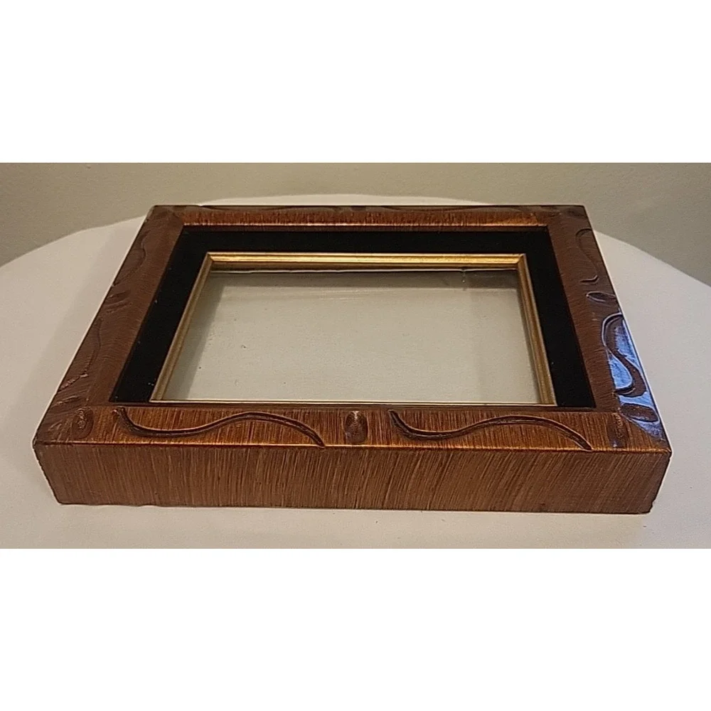 Painted Wood Photo Picture Frame Brown Gold Black Velvet Gold Trim 8x10 Abstract